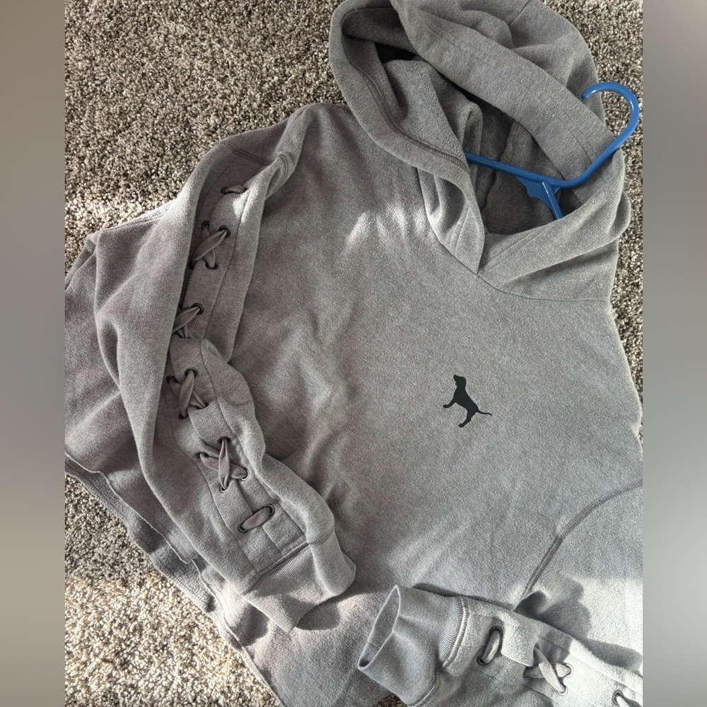 PINK Victoria's Secret Gray Lace-Up Sleeves Cropped Hoodie